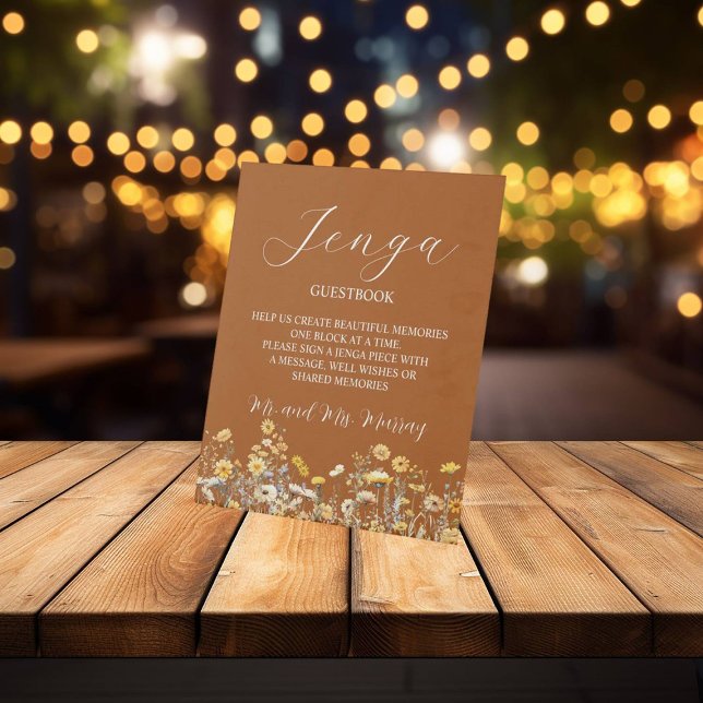 Jenga Wedding Guestbook Elegant Wildflowers Pedestal Sign (Creator Uploaded)