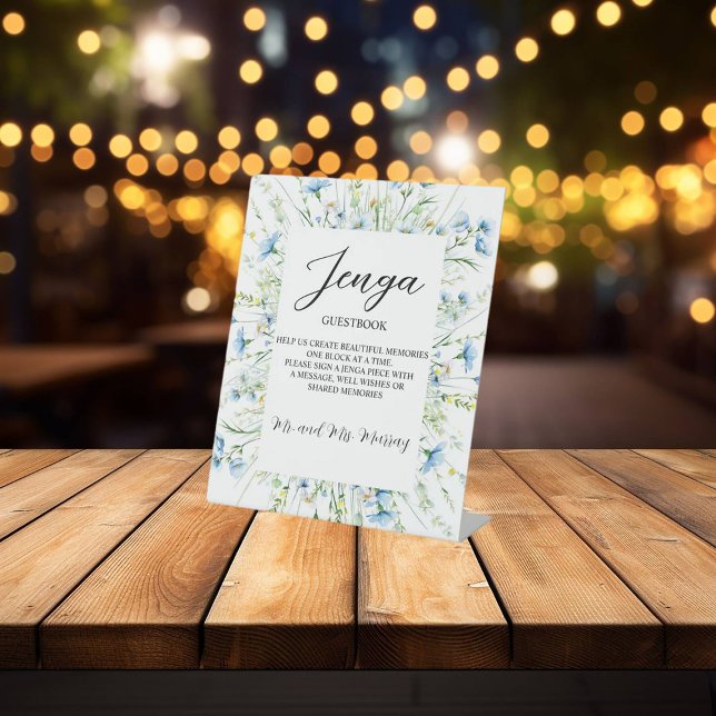 Jenga Wedding Guestbook Elegant Wildflowers Pedestal Sign (Creator Uploaded)