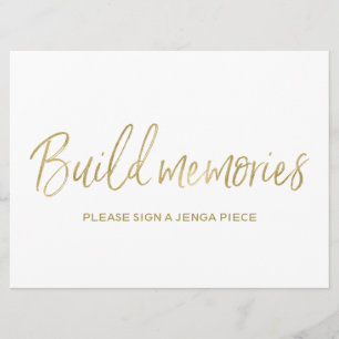 Jenga Wedding Sign "Build memories" Stylish Gold Invitation