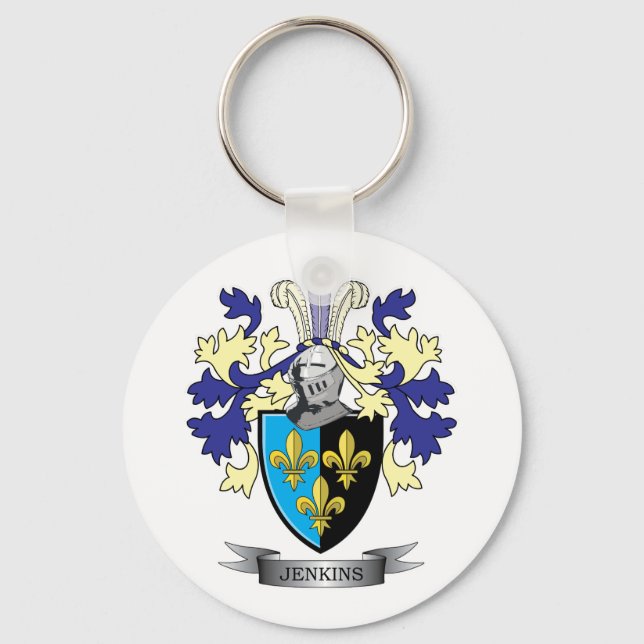 Jenkins Family Crest Coat of Arms Key Ring (Front)