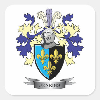 Jenkins Family Crest Coat of Arms Square Sticker