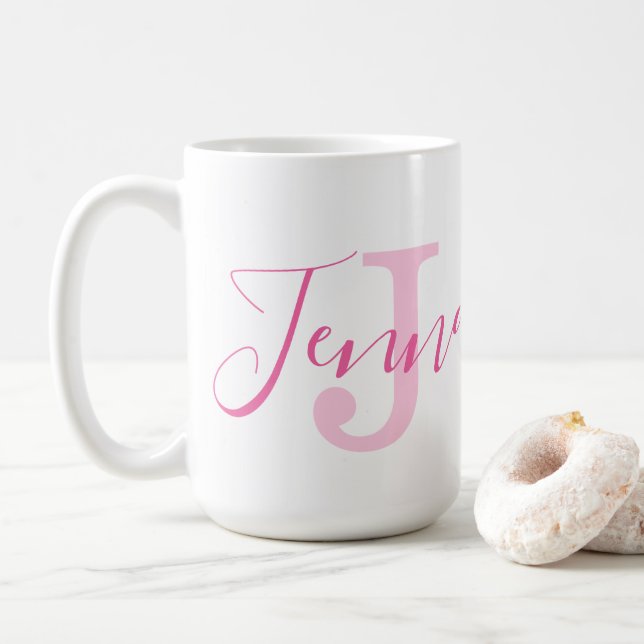 Jenna name meaning and monogram little bird pink coffee mug (With Donut)