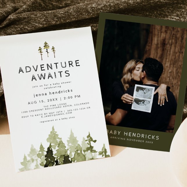 JENNA Pine Tree Adventure Awaits Baby Shower Invitation (Creator Uploaded)