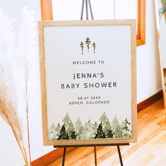 JENNA Rustic Pine Tree Baby Shower Welcome Poster (Creator Uploaded)
