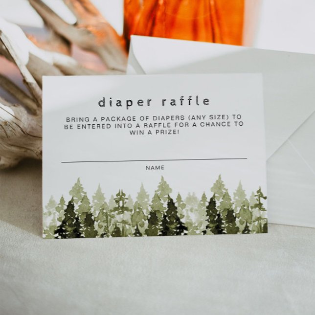 JENNA Rustic Watercolor Pine Diaper Raffle Ticket Invitation (Creator Uploaded)