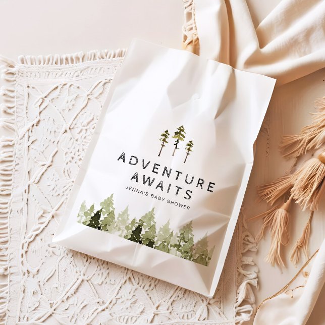 JENNA Rustic Watercolor Pine Tree Baby Shower Favour Bags (Creator Uploaded)