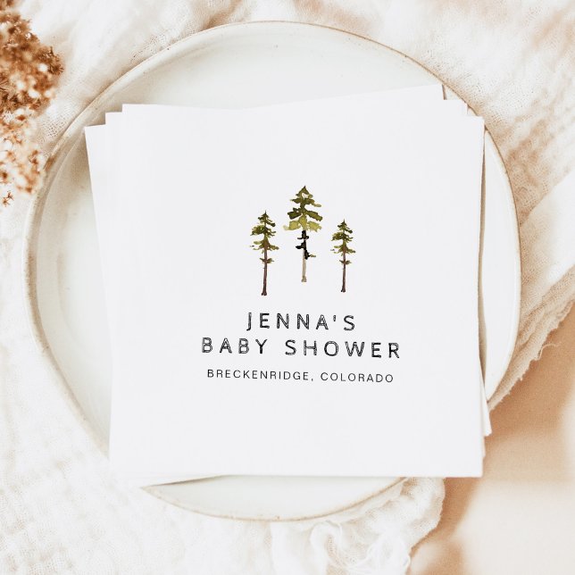 JENNA Rustic Watercolor Pine Tree Baby Shower Napkin (Creator Uploaded)