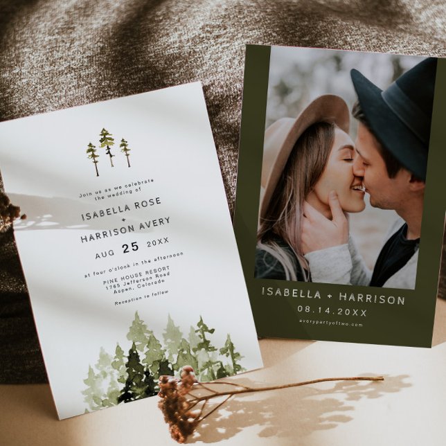 JENNA | Rustic Watercolor Pine Tree Boho Wedding Invitation (Creator Uploaded)