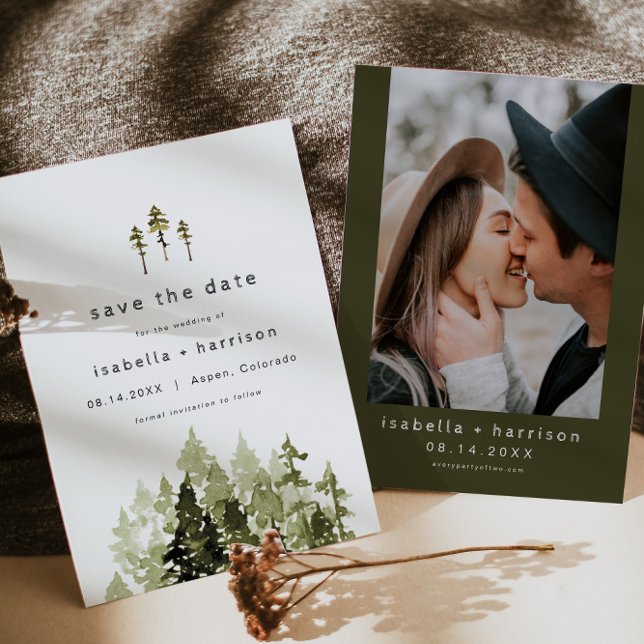 JENNA Rustic Watercolor Pine Tree Save the Date Invitation (Creator Uploaded)