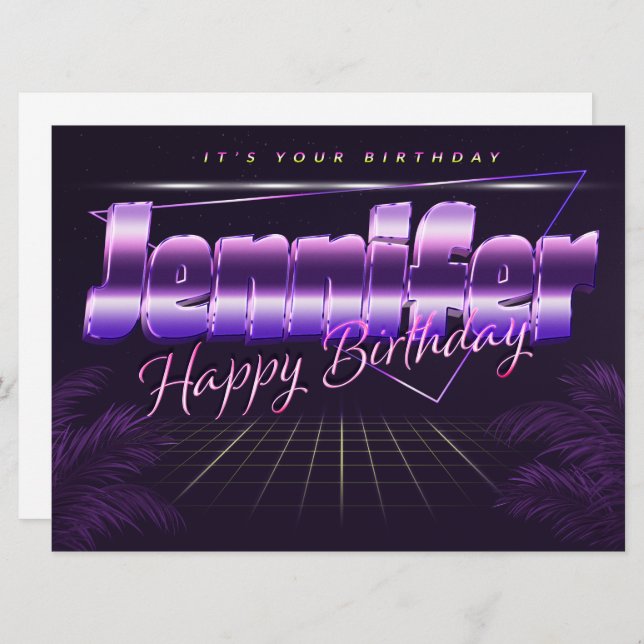 Jennifer Name First Name lilac retro card birthday (Front/Back)