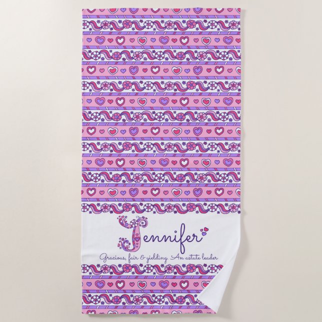 Jennifer name meaning flower doodle beach towel (Front)