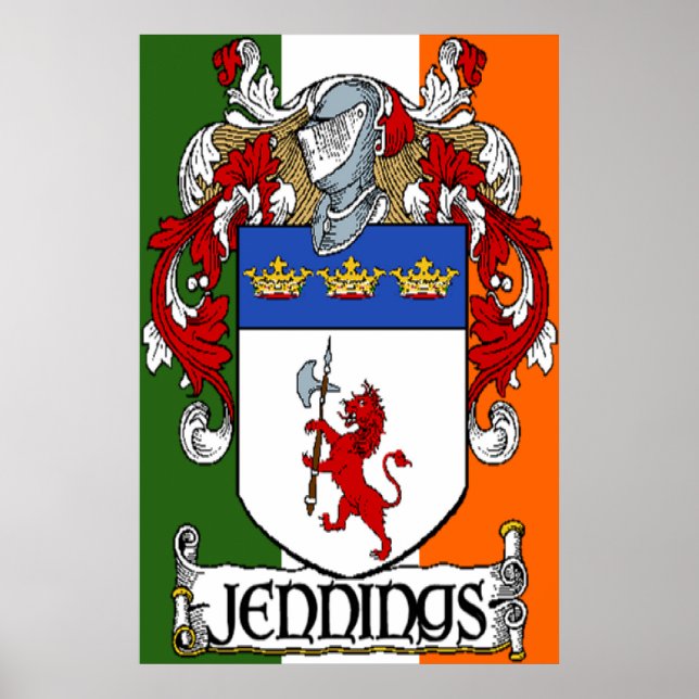 Jennings Coat of Arms Irish Flag Print (Front)