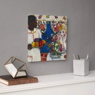 Jenny and Genevieve, 1915 by Florine Stettheimer Square Wall Clock