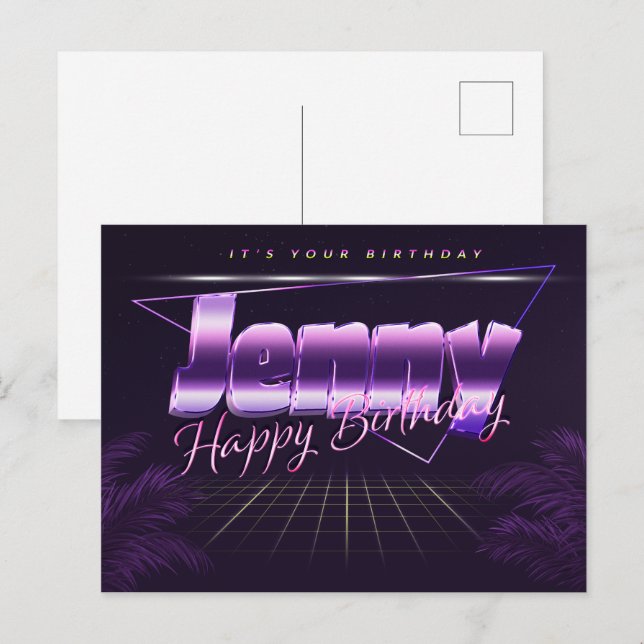 Jenny last name first name purple postcard birthda (Front/Back)
