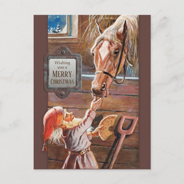 Jenny Nyström Christmas Tomte Brownie horse stable Holiday Postcard (Front)