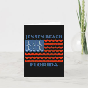 Jensen Beach Florida Vintage Fishing American Flag Card