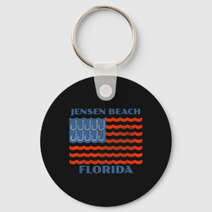 Jensen Beach Florida Vintage Fishing American Flag Key Ring