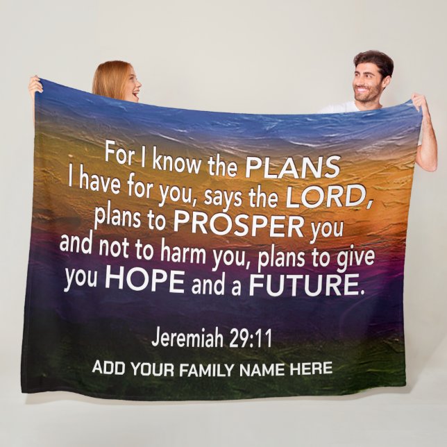 Jer 29v11 I KNOW THE PLANS Christian Bible Family Fleece Blanket (In Situ)