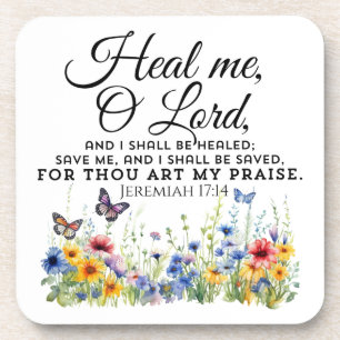 Jeremiah 17:14 Healing Bible Verse Wildflowers Coaster
