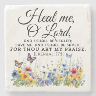 Jeremiah 17:14 Healing Bible Verse Wildflowers Stone Coaster