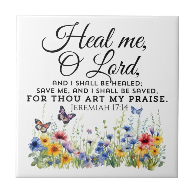 Jeremiah 17:14 Healing Bible Verse Wildflowers Tile (Front)