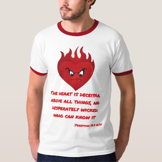 Jeremiah 17:9 KJV Bible Scripture Mens Ringer T-Shirt (Front)