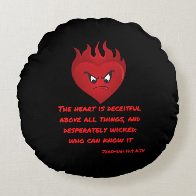 Jeremiah 17:9 KJV Bible Scripture Round Cushion (Front)