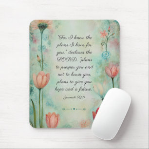 Jeremiah 29:11 Bible Verse Floral Watercolor Mouse Pad