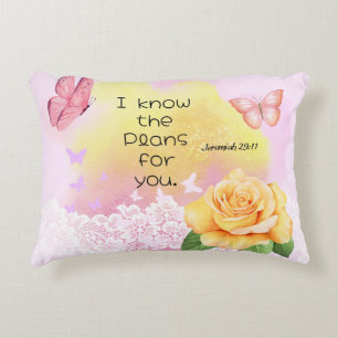 Jeremiah 29:11 Bible Verse Pink Yellow Butterfly Decorative Cushion
