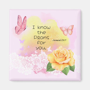 Jeremiah 29:11 Bible Verse Pink Yellow Butterfly Magnet