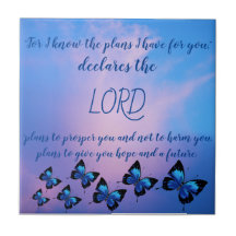 Jeremiah 29:11 Blue Butterflies Ceramic Tile