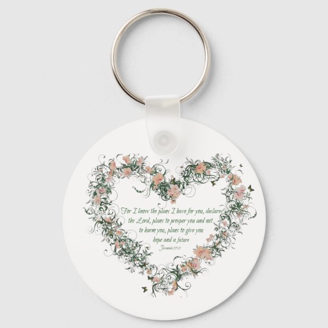 Jeremiah 29:11 Floral Heart Key Chain (Front)