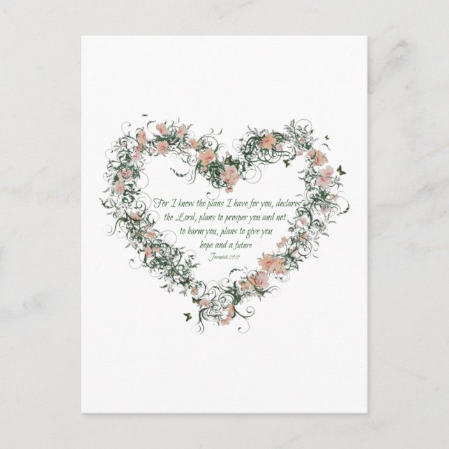 Jeremiah 29:11 Flower Heart Postcard (Front)