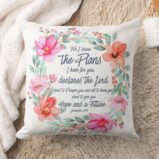 Jeremiah 29:11 For I know the Plans Pink Floral Cushion (Blanket)