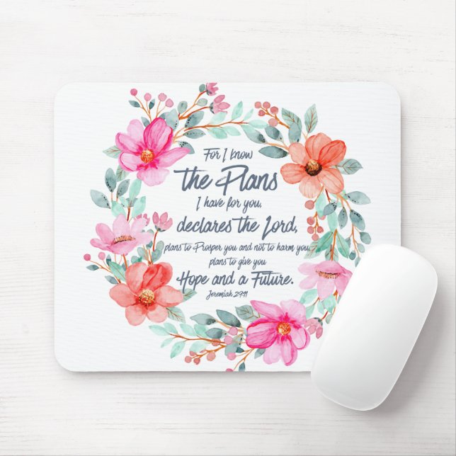 Jeremiah 29:11 For I know the Plans Pink Floral Mouse Pad (With Mouse)