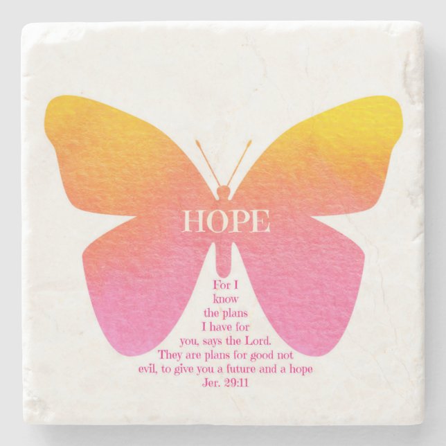 Jeremiah 29:11 Hope Butterfly Marble Stone Coaster (Front)