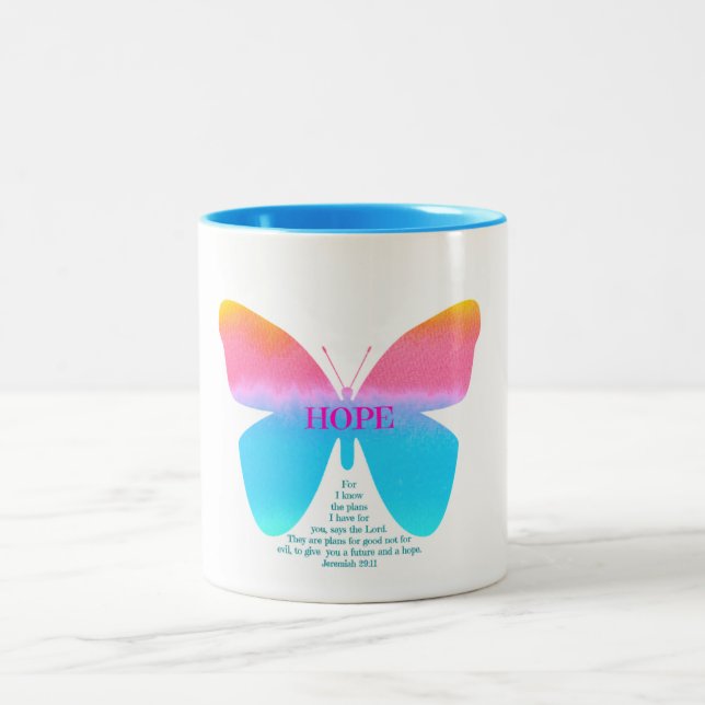 Jeremiah 29:11 Hope Butterfly Two-Tone Mug (Center)