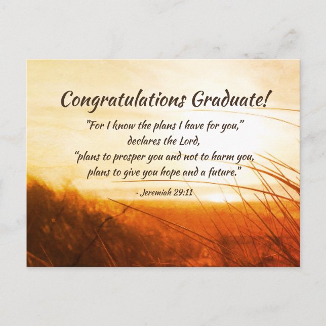 Jeremiah 29:11 "I know the plans" Graduation Postcard (Front)