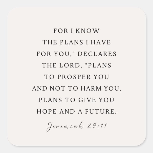 Jeremiah 29:11 I know the plans I have for you Square Sticker (Front)