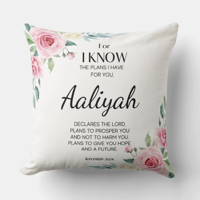 Jeremiah 29:11 Pink Rose Personalise Cushion (Front)
