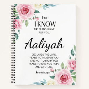 Jeremiah 29:11 Pink Rose Personalise Notebook