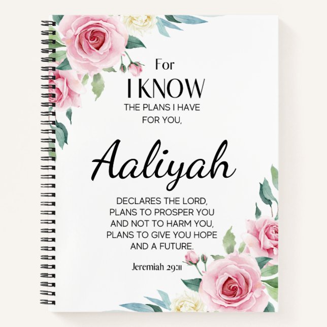 Jeremiah 29:11 Pink Rose Personalise Notebook (Front)
