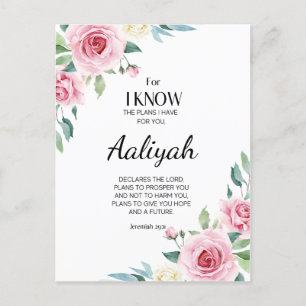 Jeremiah 29:11 Pink Rose Personalise Postcard