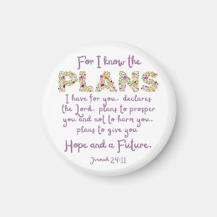Jeremiah 29:11 Purple, Floral Letters Christian Magnet