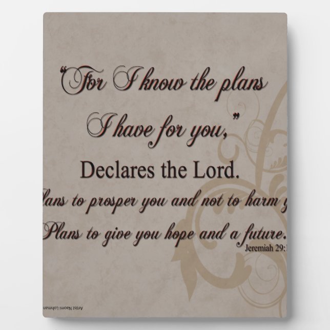 Jeremiah 29:11 Scripture Gift Plaque (Front)