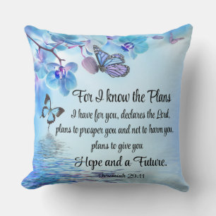 Jeremiah 29:11 Tropical Orchids Butterfly Bible Cushion