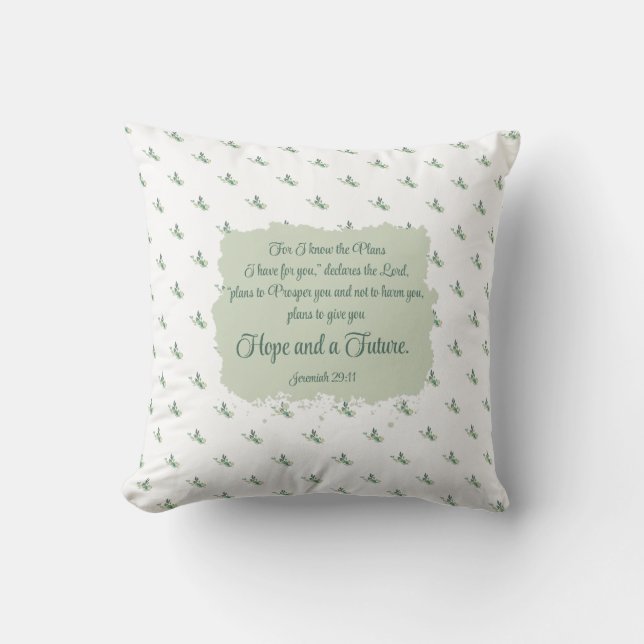 Jeremiah 29:11 with Watercolor Leaves Bible Verse Cushion (Front)