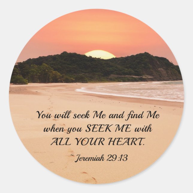 Jeremiah 29:13 Seek Me with All Your Heart Bible Classic Round Sticker (Front)