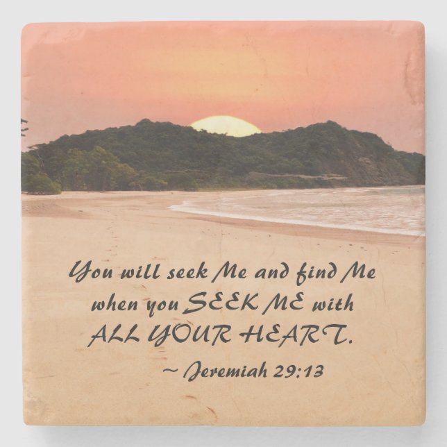 Jeremiah 29:13 Seek Me with All Your Heart Bible Stone Coaster (Front)