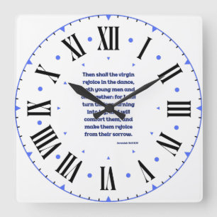 Jeremiah 31:13 KJV Bible Verse Roman Numeral Square Wall Clock
